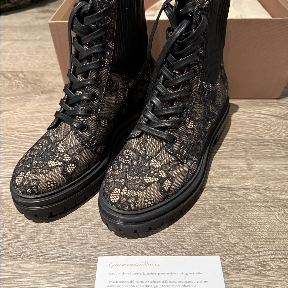 Gianvito Rossi Black Lace Up Martis Combat Boots 36.5